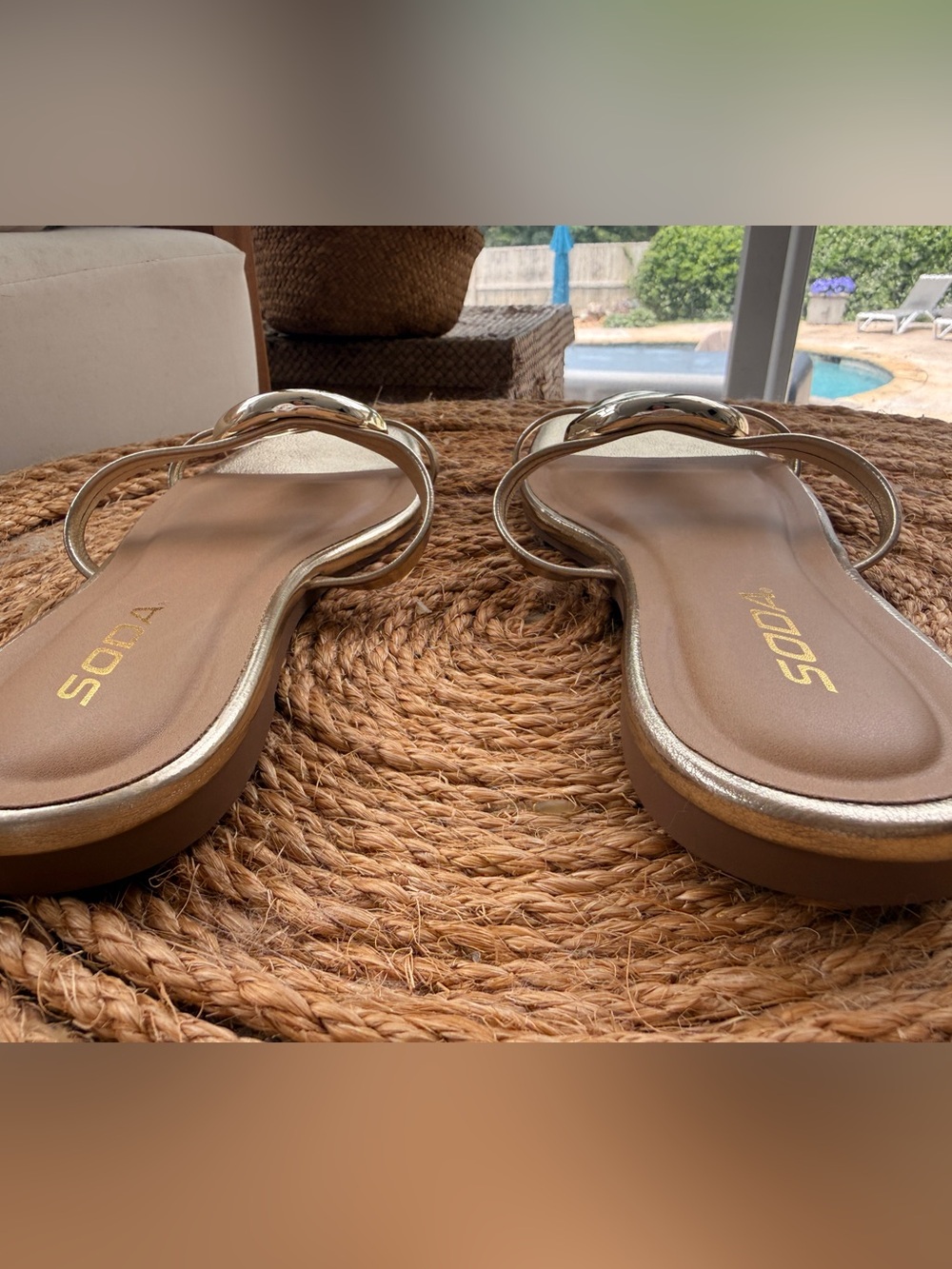 Gold Metallic Slide Sandals with Sculpted Accent - Picture 6 of 7